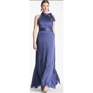 Sachin & Babi KAYLA GOWN Tie Neck Maxi Crinkle Dress in DEEP COBALT NWOT Size 0